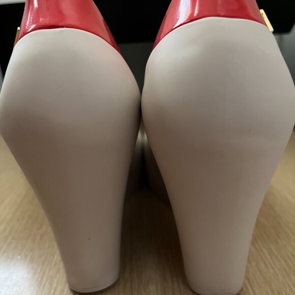 EUC MELISSA queen wedges khaki red bow 8 - Picture 5 of 7